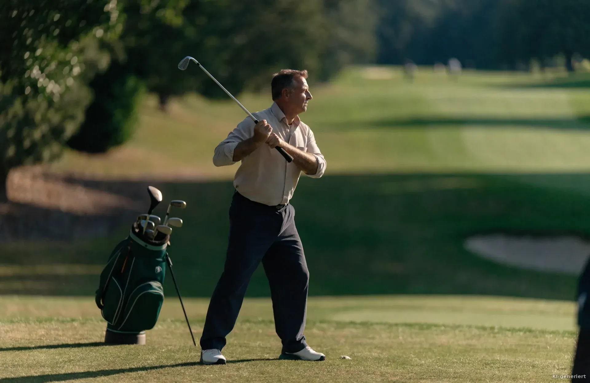 Golfer wärmt sich am Abschlag auf