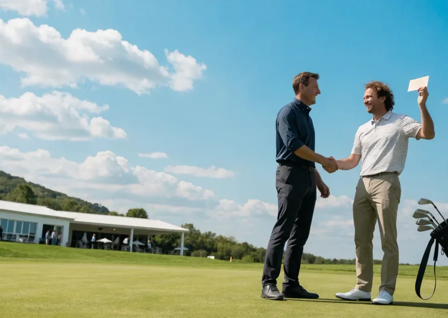 Golflehrer erklärt einer Kursgruppe den Schwung