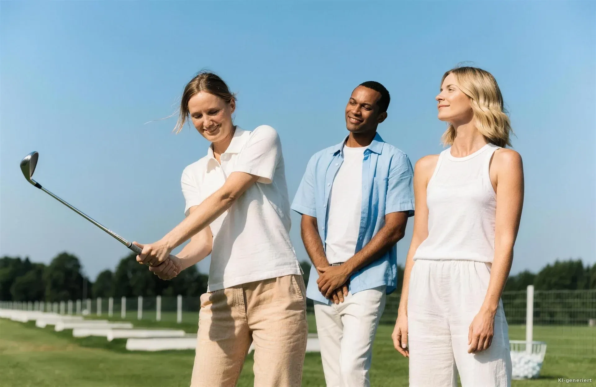 Golflehrer erklärt Einsteigern den Griff auf der Driving Range